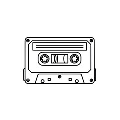Fototapeta premium Vector retro cassette tape outline. Black and white vintage mixtape line art icon isolated on white background