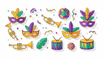 Mardi Gras Carnival Masks Trumpets and Drums Collection Keywords: mardi gras, carnival, masks