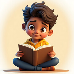 Cute 3D Animated Sitting and Reading a Book