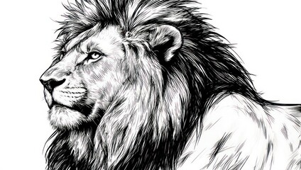 Obraz premium Majestic Lion Head Profile Sketch in Black and White.