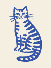 Cat sitting naive doodle thick outline vector illustration