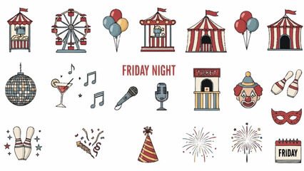 Collection of Carnival and Friday Night Celebration with Hand Drawn Style © CDMIZAN