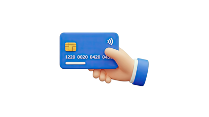 Cartoon Hand Holding Credit Card on White Background