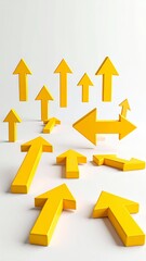 Yellow Arrows Pointing in Various Directions on a White Background, Symbolizing Choice and Opportunity.