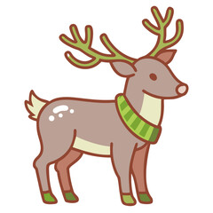 Fototapeta premium Cute cartoon Christmas reindeer with red nose and tree