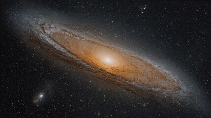 Obraz premium Panoramic View of Andromeda Galaxy with Stars and Cosmic Dust in Dark Sky