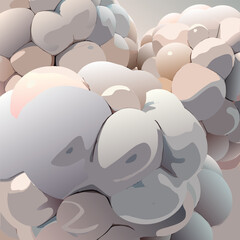 Abstract arrangement of rounded pastel colored shapes resembling clustered bubbles