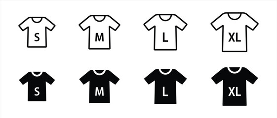 T-shirt size vector icon set. S, M, L and XL clothes symbol illustration