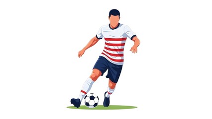 Faceless Football Player Dribbling Soccer Ball in USA Colors Vector Illustration
