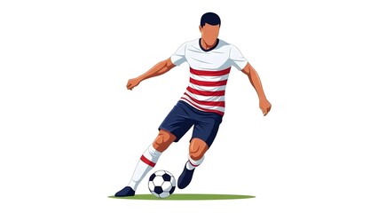 Faceless Football Player Dribbling Soccer Ball in USA Colors Vector Illustration