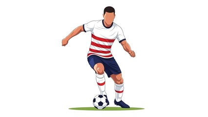 Faceless Football Player Dribbling Soccer Ball in USA Colors Vector Illustration