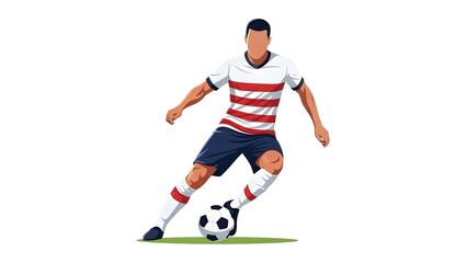 Faceless Football Player Dribbling Soccer Ball in USA Colors Vector Illustration