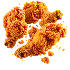 Four pieces of golden-brown fried poultry on a black background