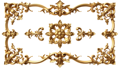 Ornate gold-toned decorative frame and central floral element on black background