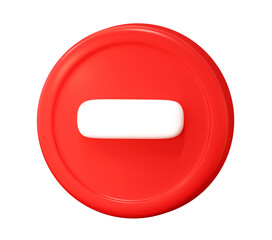 Red Minus Button Icon 3D Symbol for Delete and Negative Calculation Isolated