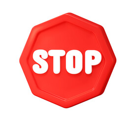 Red Stop Sign 3D Icon Symbol for Traffic Warning and Road Safety Alert Isolated