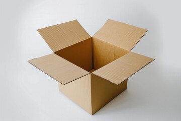 Open cardboard box resting on a white background, ideal for representing concepts related to shipping, delivery, and e commerce