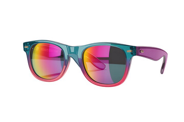 Vibrant translucent sunglasses with gradient teal and pink frames and colorful mirrored lenses