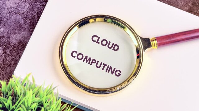 Animation of words CLOUD COMPUTING. Discover how cloud computing transforms businesses using simple animations and clear explanations about its advantages and functionalities in today's world