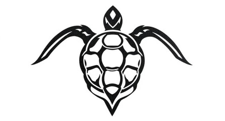 A cute black silhouette and vector illustration of a sea turtle animal icon isolated on a white background for a nature tattoo or cartoon reptile design