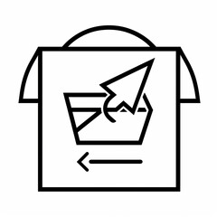 Digital shopping cart icon with cursor arrow inside an open box, symbolizing online purchase and delivery