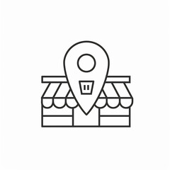 Location pin icon over a simple storefront, representing a shop or business address.