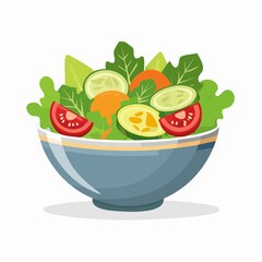 Vibrant Salad Bowl with Fresh Vegetables Isolated on White Background, Featuring Crisp Lettuce, Sliced Cucumbers, Juicy Tomatoes, and Bright Orange Carrots in Blue Bowl