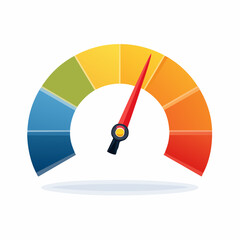 Performance Measurement Speedometer Icon with Radial Gauge in Blue Green Yellow Orange Red and White Background for Speed Test Dashboard