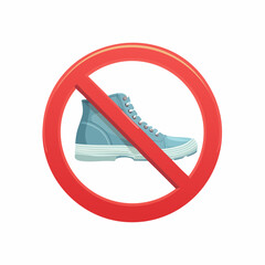 Red Circle Symbol with Blue Sneaker Prohibition Sign on White Background No Shoes Allowed Footwear Removal Safety Symbol Clear Visual Communication Pixel Art Style
