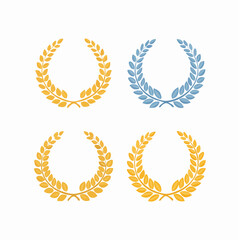 Golden Laurel Wreath Set Isolated on White Background Representing Premium Awards and Victory Symbols Featuring Yellow Gold and Pale Blue Leaf Designs