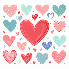 Colorful Hand Drawn Heart Clipart Set of Artistic Styles including Scribble Broken Bubble and Sketchy Designs on a White Background
