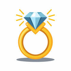 Engagement Ring Emoji with Sparkling Diamond and Gold Band on White Background