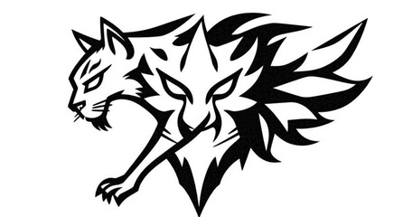 Black and white vector illustration of a wild wolf head silhouette featuring tribal art style for a predator mascot symbol or animal tattoo