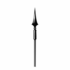 Isolated Silhouette of Black Spear with Sharp Point Detailed Illustration on White Background Weapon Design Warrior Theme Ancient Era Battle Equipment