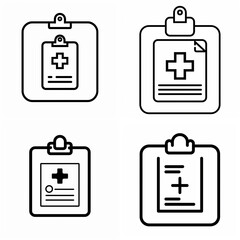 Medical record clipboard icons showcasing health information and care symbols