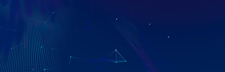 Structure of connected lines and dots. Wireframe polygonal elements on a dark background. Science and technology. 3d