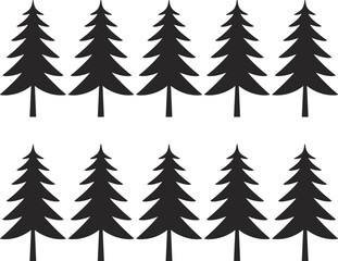 Obraz premium Ten Black Christmas Trees in Two Rows on White Background