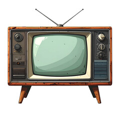 A vintage cartoon television with an orange wooden cabinet and antenna