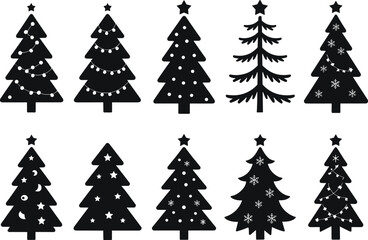 Obraz premium Ten Black Christmas Trees with Various Decorations