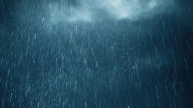 Rainstorm weather, strong storm accompanied by lightning and thunder, dark clouds in sky, rain poured down, suitable for weather reports, dramatic, or natural force theme designs.