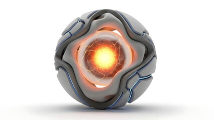 A safety equipment design featuring a plastic light bulb isolated on a white background with black goggles and a metal ski helmet for sports protection