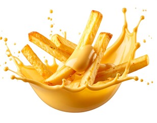 Delicious cheese fries with melted cheese splashing