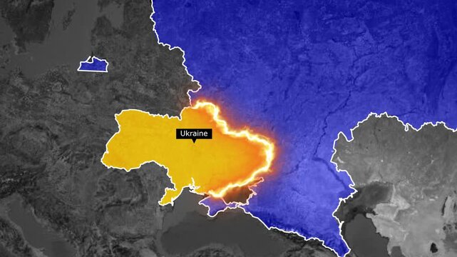 Ukraine and Russia geographical map highlighting conflict zones and surrounding regions