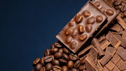 Fototapeta premium Coffee Bean-Studded Chocolate Bars with Shaved Chocolate