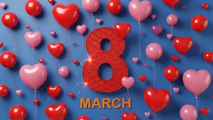 International womens day celebration with hearts and balloons