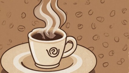Obraz premium Steaming Coffee Cup on Saucer with Coffee Bean Background.