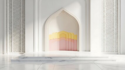 Blurry image of an ornate archway in a white building