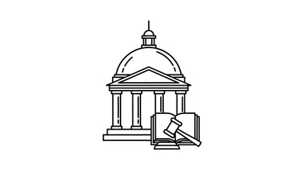 Obraz premium Legal Building with Gavel and Open Book Icon.