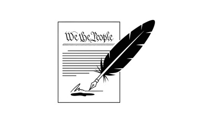 Feather Quill Writing on Constitution Document.