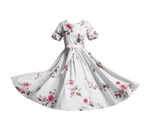 Floating Floral Summer Dress with Ribbon Waist Tie, Dynamic Fashion Composition, Transparent Background